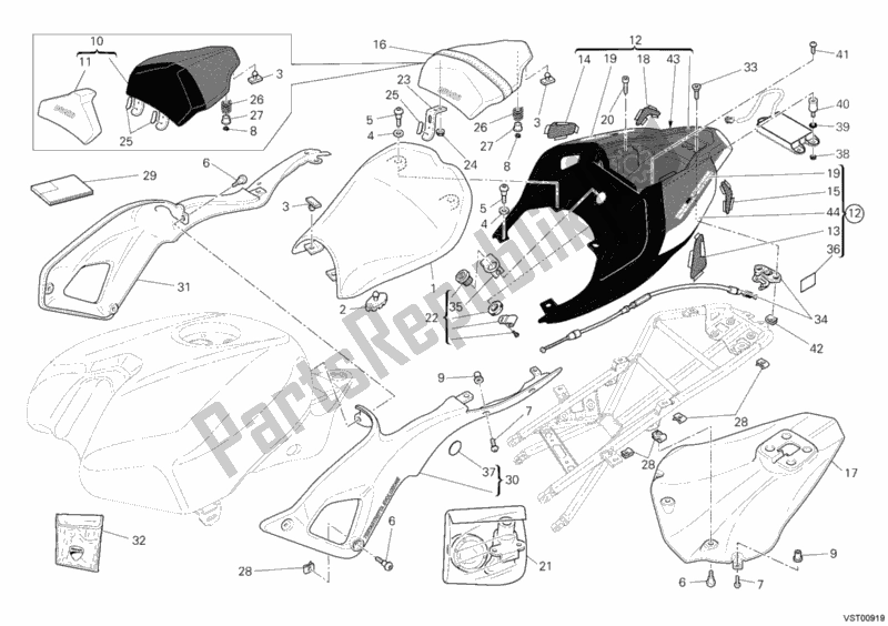 All parts for the Seat of the Ducati Superbike 1198 S Corse 2010